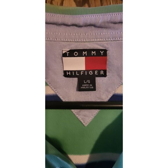 Tommy Hilfiger green striped collard shirt - Picture 3 of 6